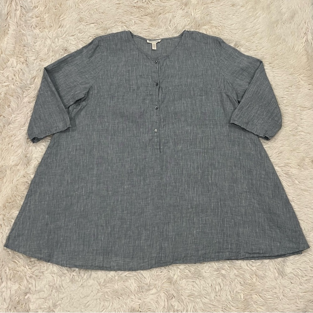 Eileen Fisher Women’s 100% Organic Linen Tunic Top Small Solid Gray Buttons - Picture 3 of 7